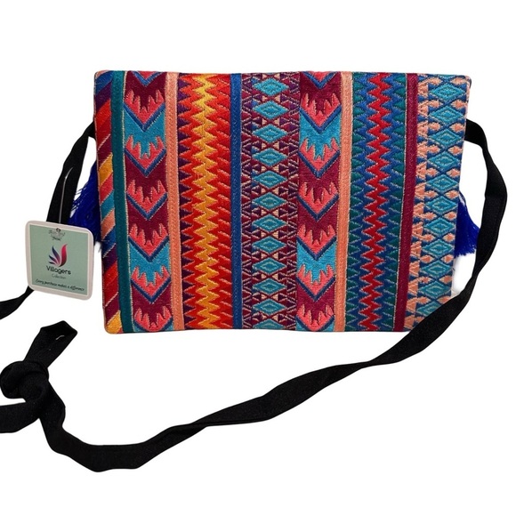 Ethnic Boho Large Clutch Suede Wristlet Bag Handmade Embroidery Tassels Indi NEW - Picture 5 of 13